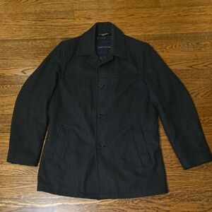 M Men's Tommy Hilfiger Dark Grey Wool Coat with Peacoat like styling